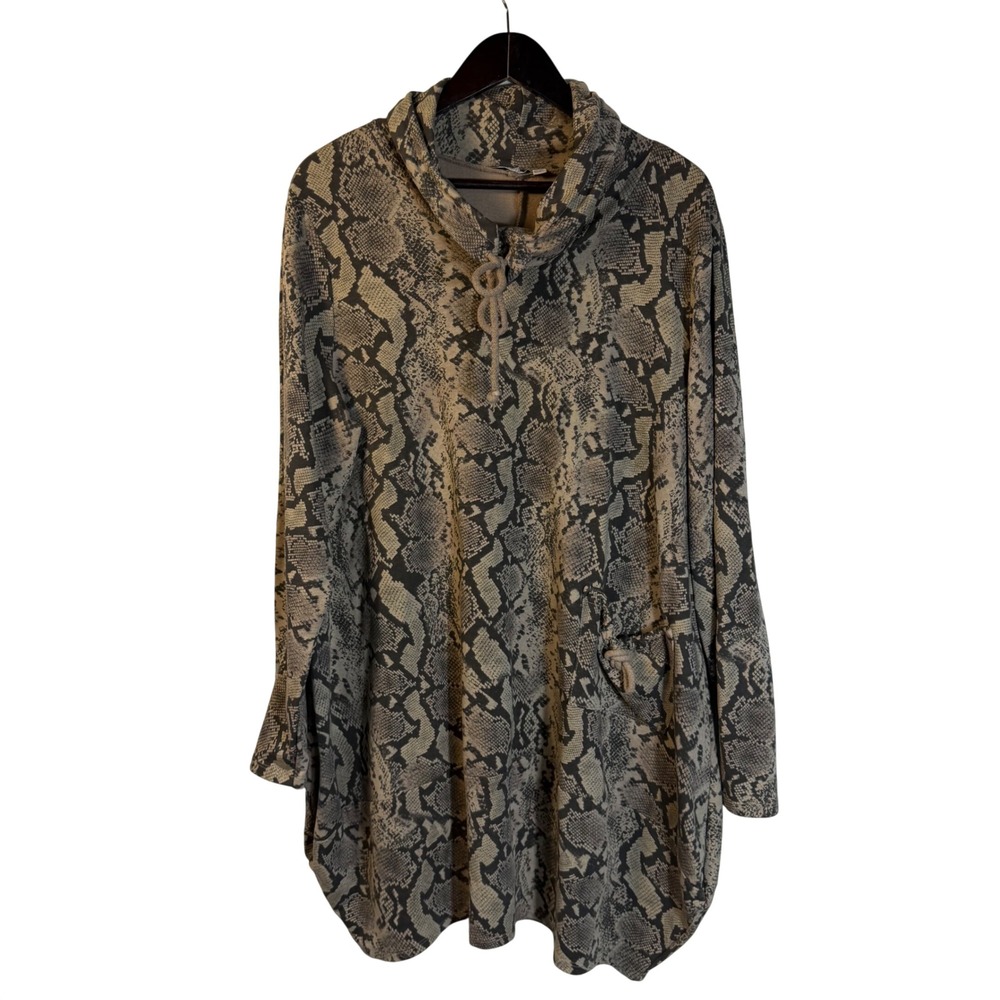 Kaktus Snakeskin Print Cowl Neck Tunic Top Made in Italy Brown Gray L/XL